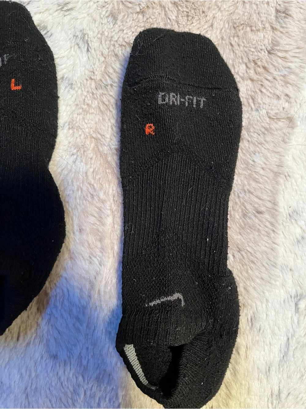 Nike Black Low-Cut Dri-FIT Left/Right Athletic Socks with Orange L/R Mark